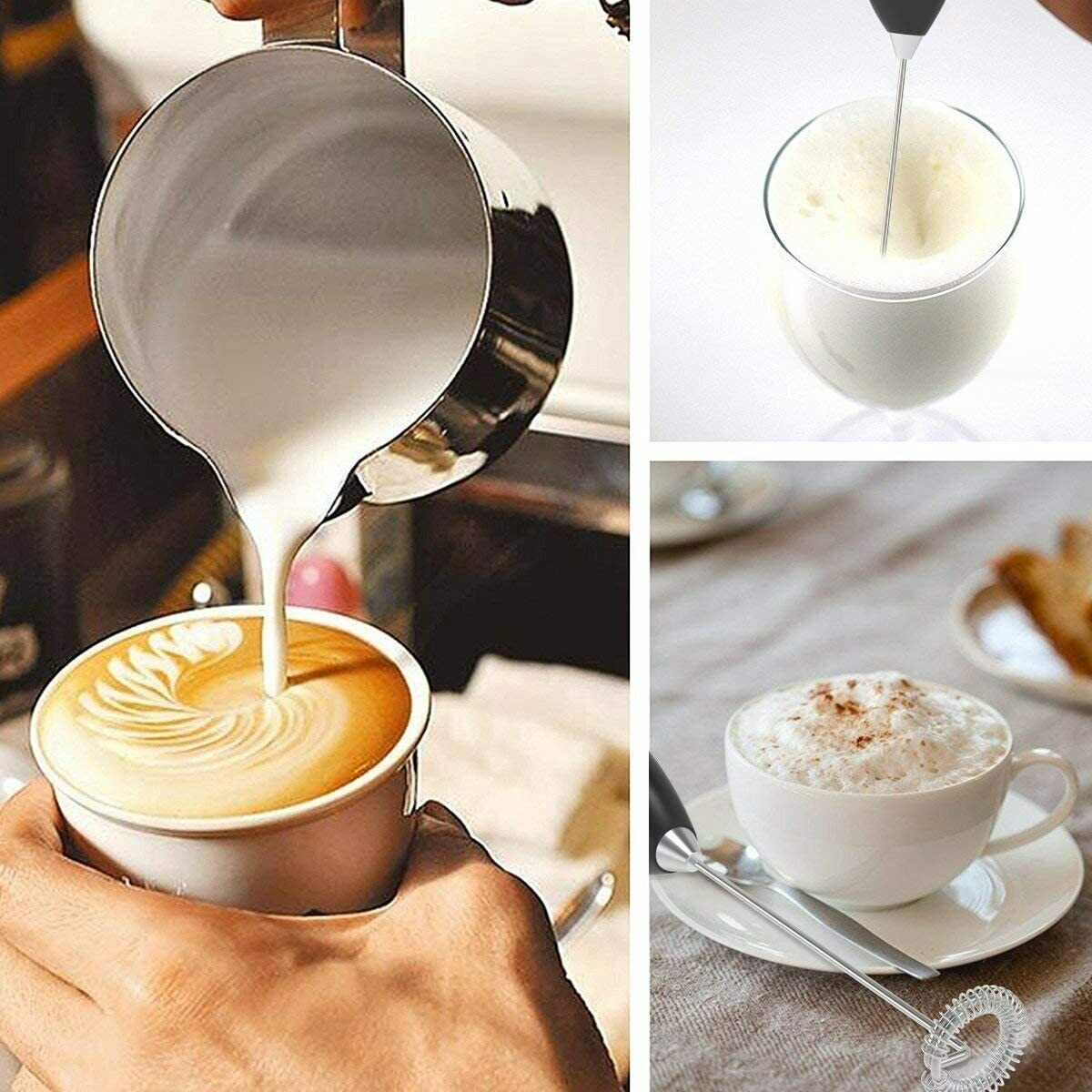 Powerful Milk Frother Handheld Foam Maker for Lattes - Whisk Drink Mixer for Coffee, Mini Foamer for Cappuccino, Frappe, Matcha, Hot Chocolate (Black)