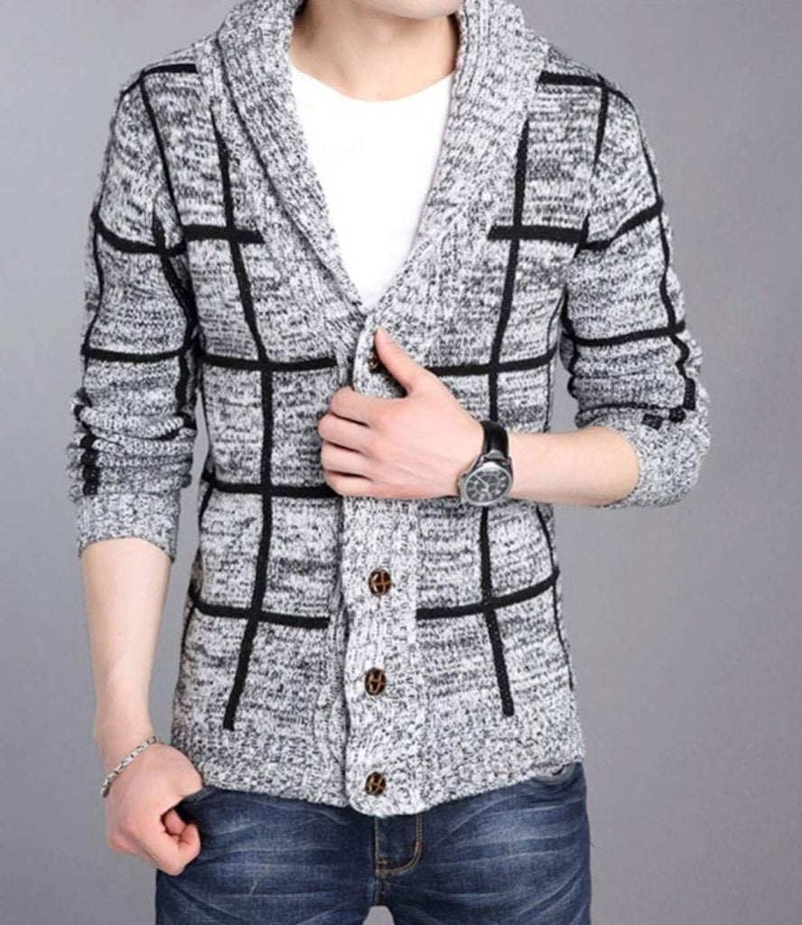 Mens Shawl Collar Gray Cardigan - Yahko Merchandise