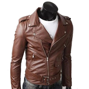 Mens Vegan Leather Motorcycle Jacket in Brown - Yahko Merchandise