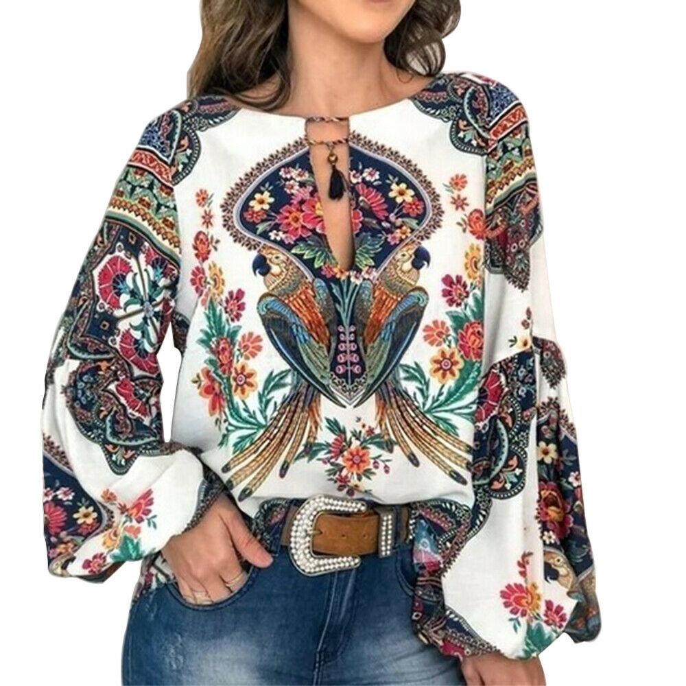 Floral V-Neck Long Lantern Sleeve