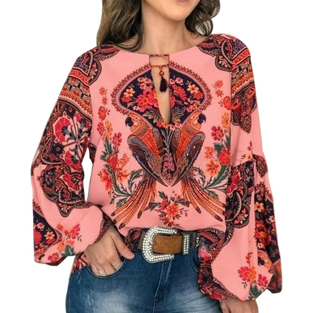 Floral V-Neck Long Lantern Sleeve