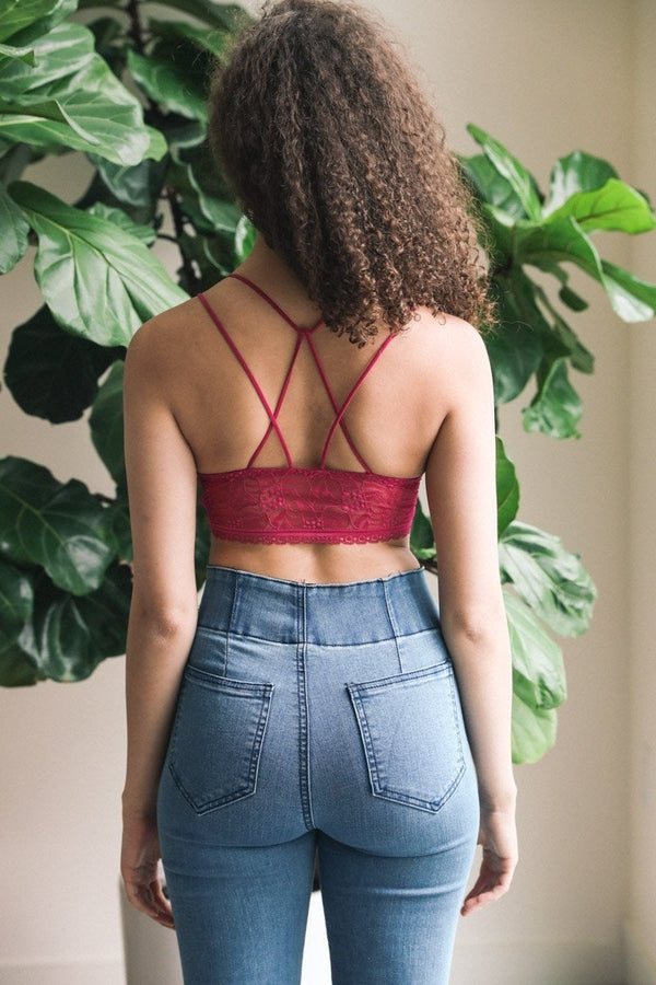 Strappy Back Geometric Lace Bralette - Yahko Merchandise