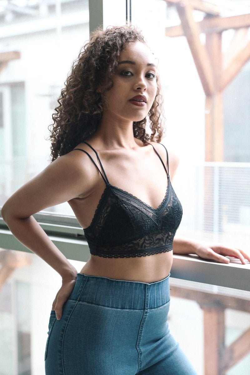 Strappy Back Geometric Lace Bralette - Yahko Merchandise
