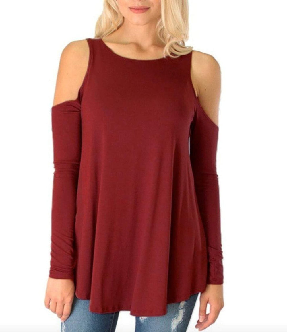 Womens Cut Shoulder Long Sleeve Top - Yahko Merchandise