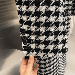Womens Houndstooth Pattern Long Coat - Yahko Merchandise
