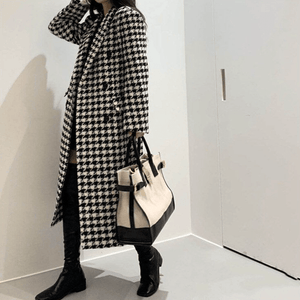 Womens Houndstooth Pattern Long Coat - Yahko Merchandise