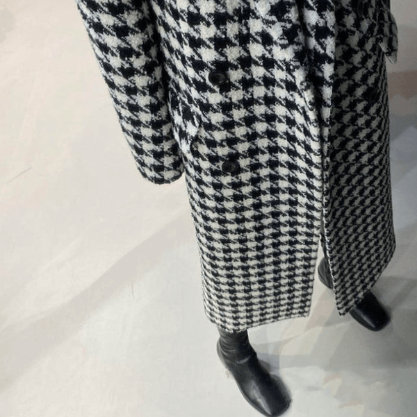Womens Houndstooth Pattern Long Coat - Yahko Merchandise