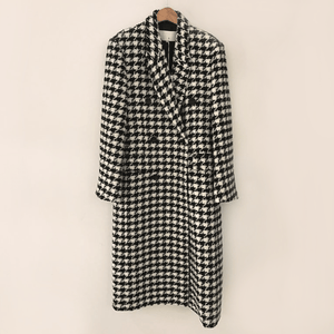 Womens Houndstooth Pattern Long Coat - Yahko Merchandise