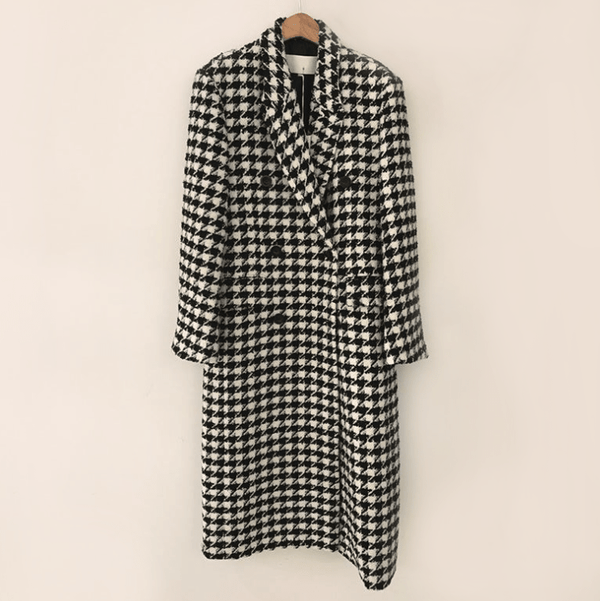 Womens Houndstooth Pattern Long Coat - Yahko Merchandise
