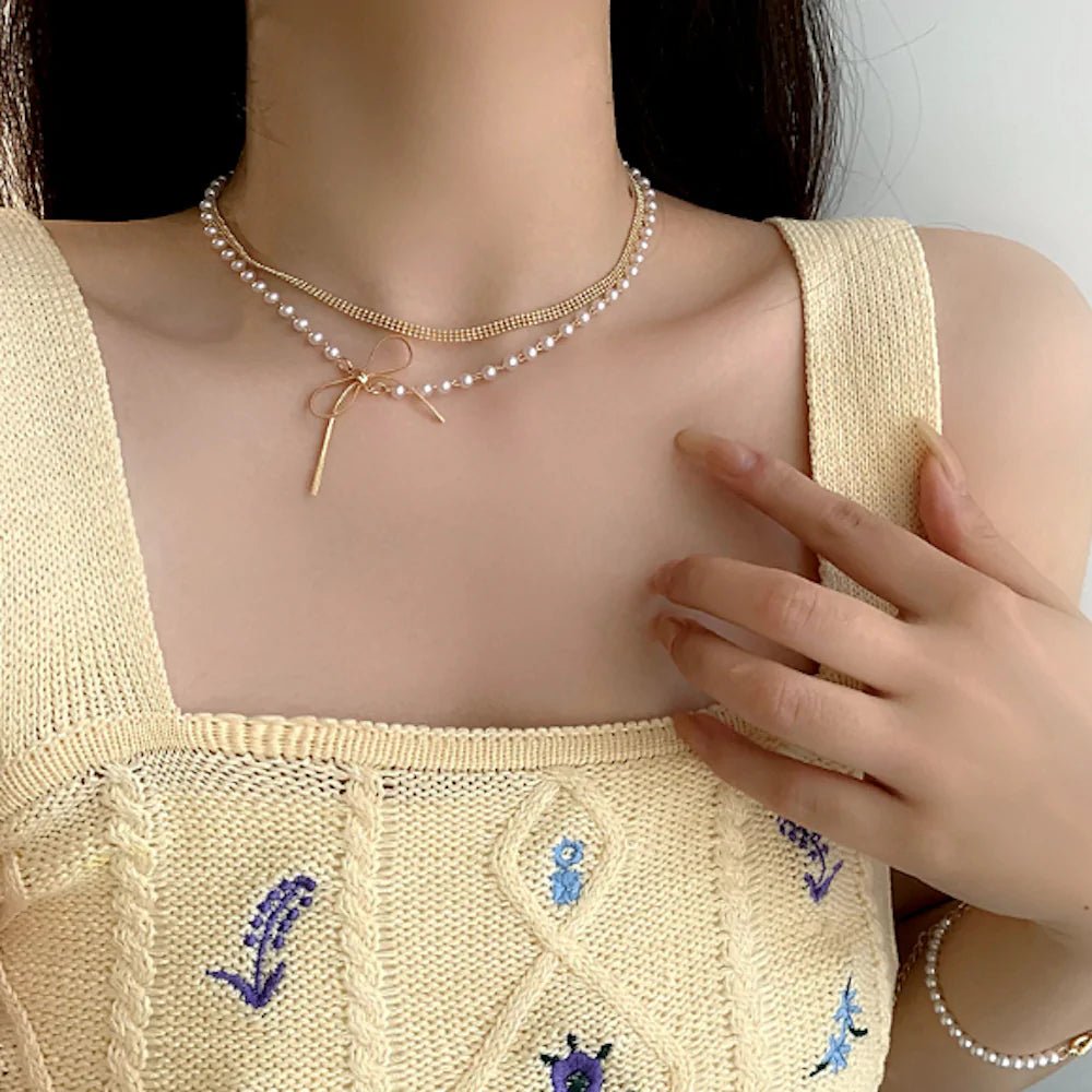 Womens Layered Look Necklace With A Bow - Yahko Merchandise