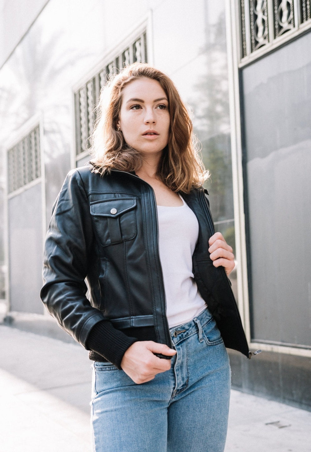 Women's Leather Bomber Jacket - Yahko Merchandise