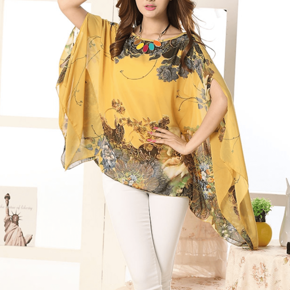 Womens Peony Batwing Chiffon Top - Yahko Merchandise