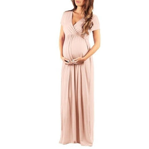 Women's Pregnancy V Collar Short Sleeve Dress - Yahko Merchandise