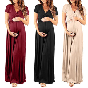 Women's Pregnancy V Collar Short Sleeve Dress - Yahko Merchandise