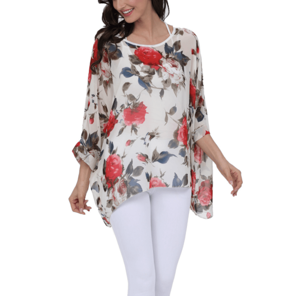 Womens Rose Floral Print Chiffon Top - Yahko Merchandise