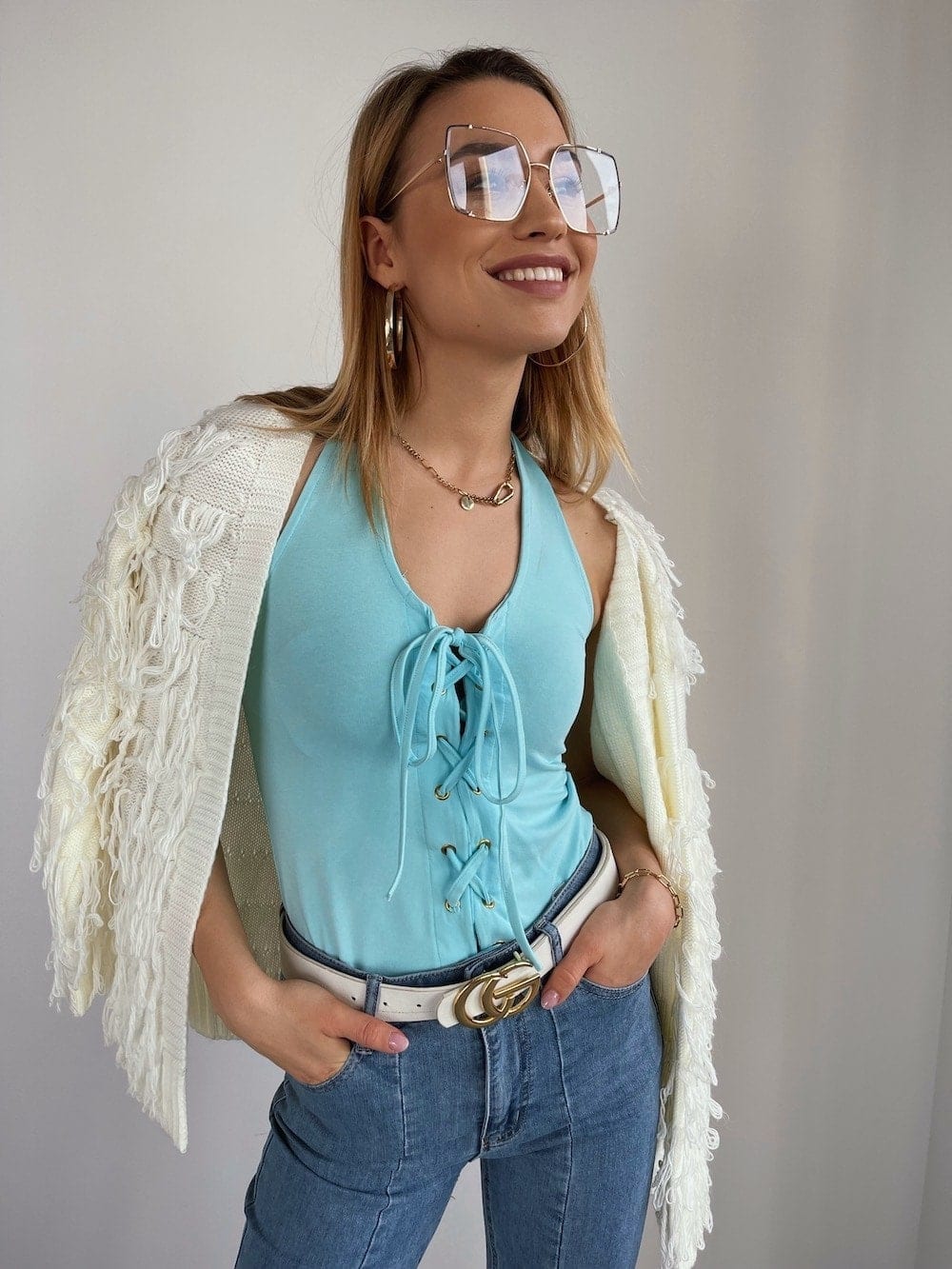 Women's Turquoise Bodysuit with a Corset - Yahko Merchandise